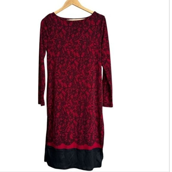 Michael Kors Cinnabar Red Umbria Lace Print Stretch Matte Jersey Sheath Dress M - Picture 1 of 8
